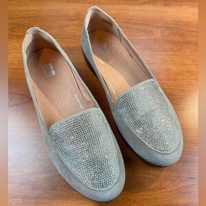 Fitflop Women Sz 10 Crystal Sneaker Gray Suede Loafers AH5-326 Comfort Slip On